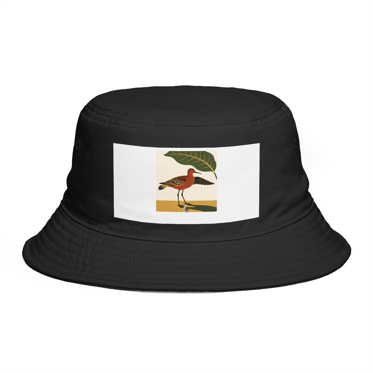 HD Sandpiper framed by one oversized leaf Bucket Hat