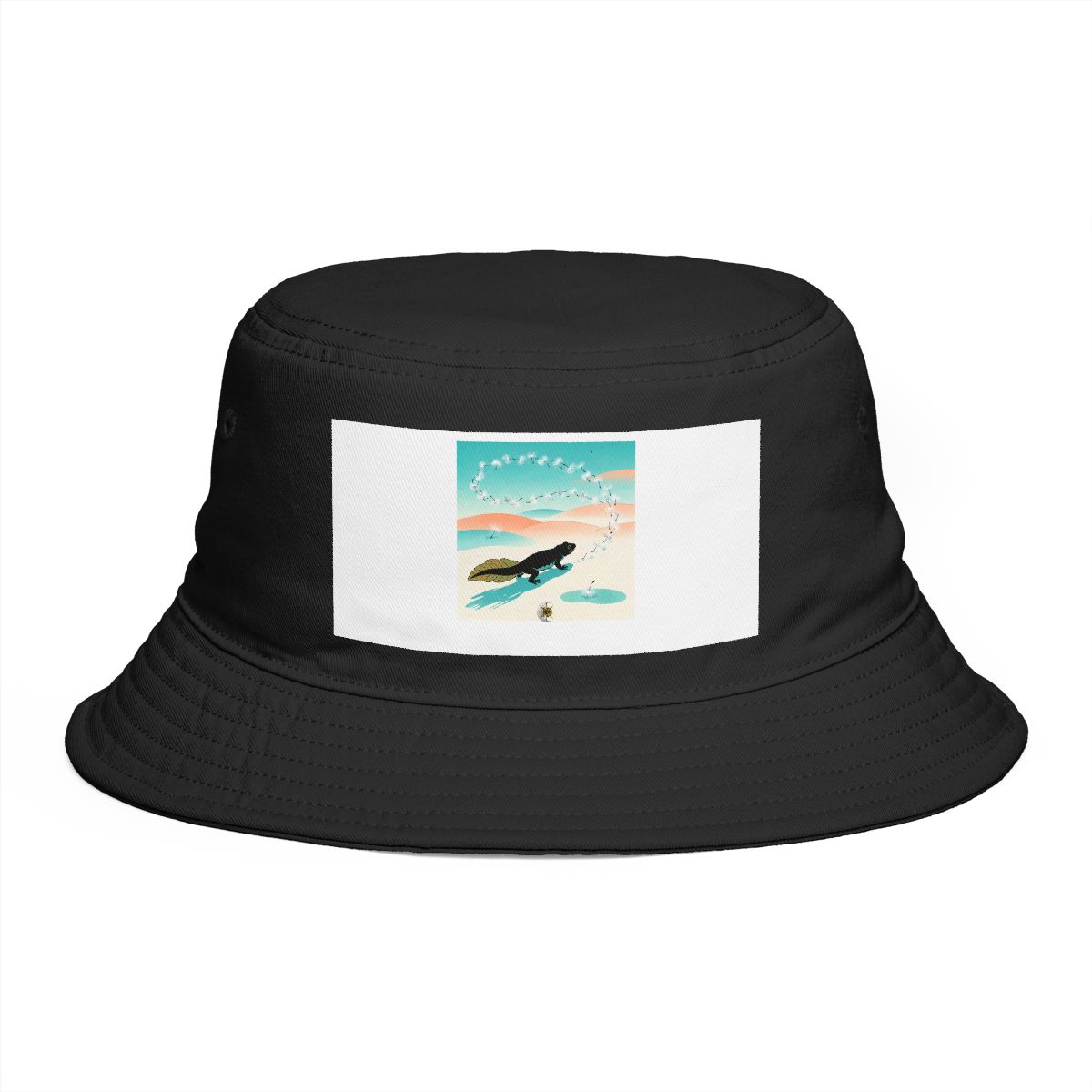 HD Pond creature with a leafy tail following a looping trail of seed fluff Bucket Hat