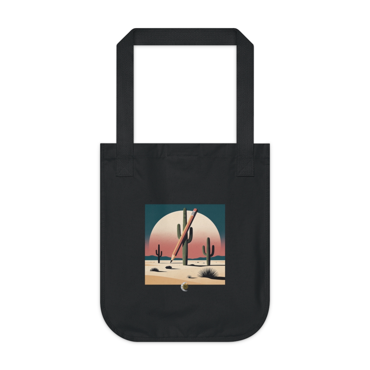 HD Pencil cactus crossing a large semicircle of dusk sky Organic Canvas Tote
