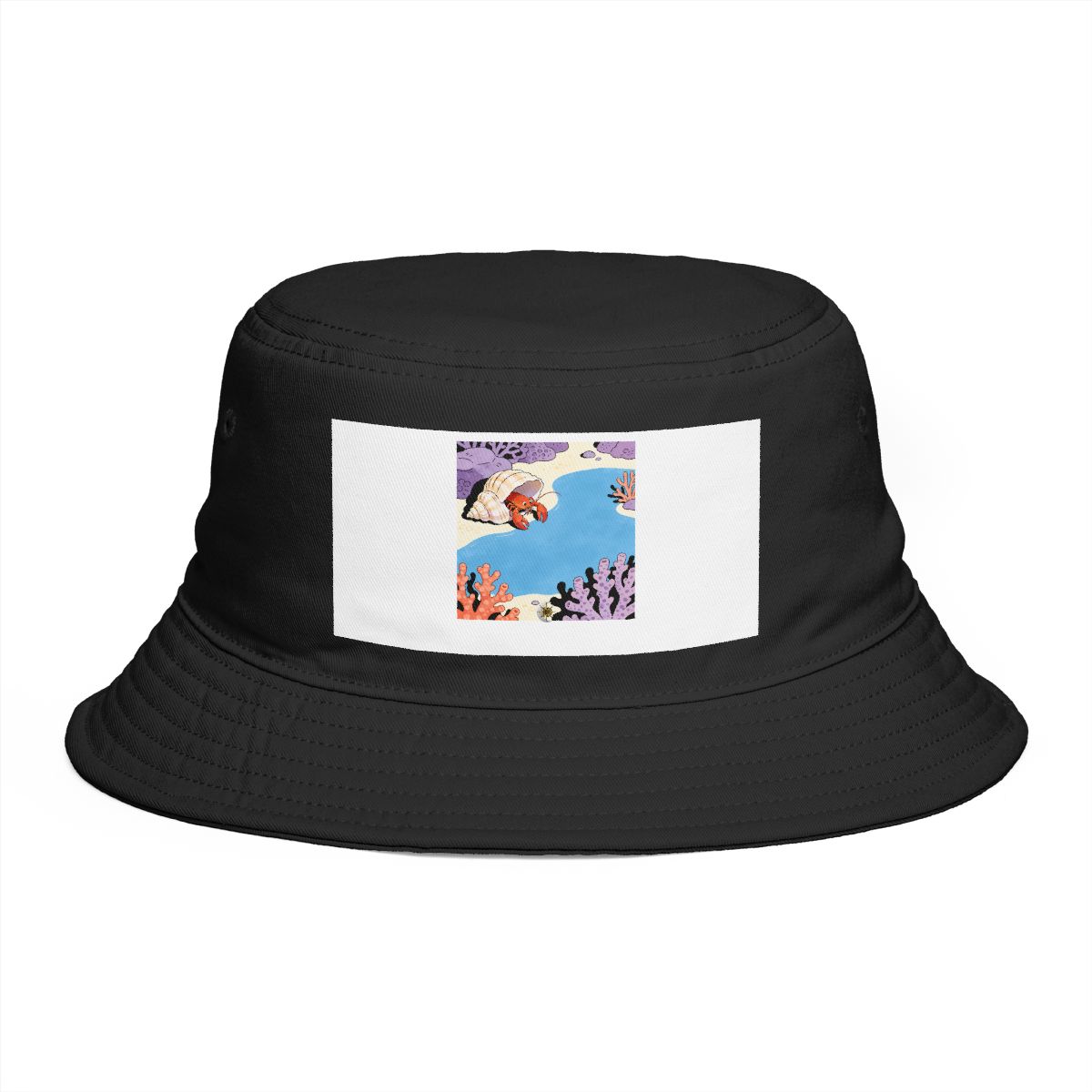 HD Small lobster peeking from behind an oversized shell Bucket Hat