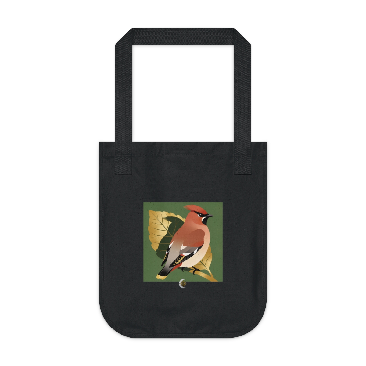 HD Waxwing framed by one oversized leaf Organic Canvas Tote