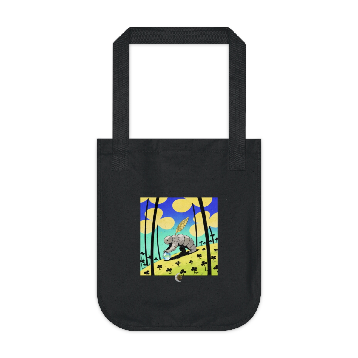 HD Stone creature with reed wings gently rolling a dew drop uphill Organic Canvas Tote