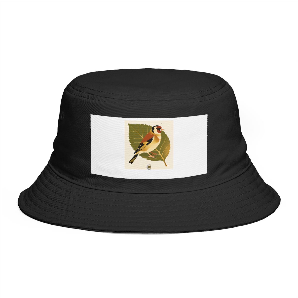HD Goldfinch framed by one oversized leaf Bucket Hat