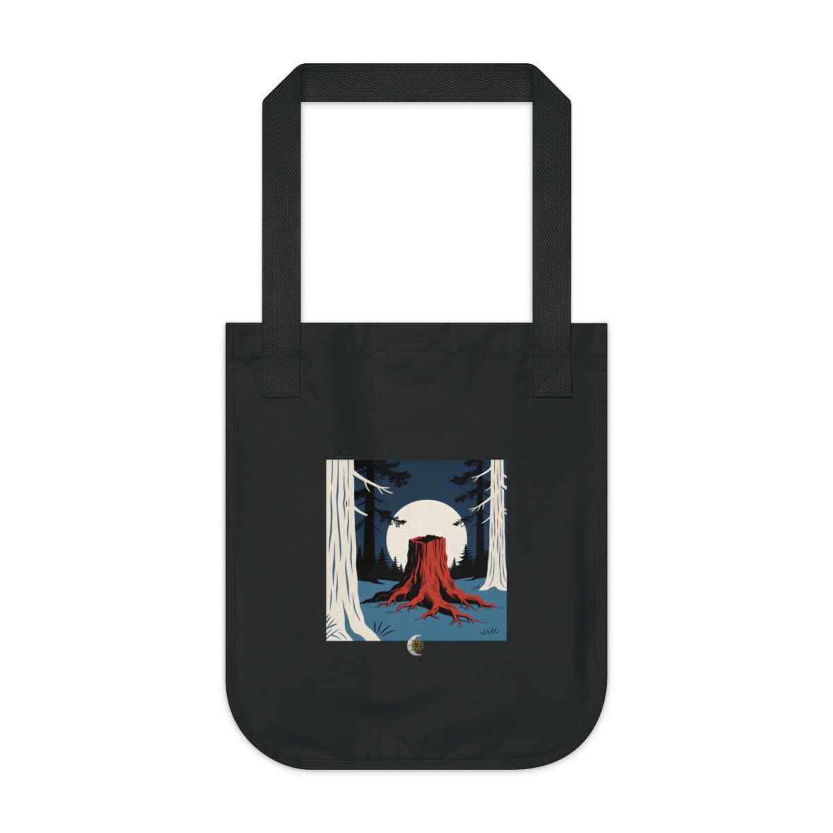 HD Redwood root flare isolated against a large low moon Organic Canvas Tote