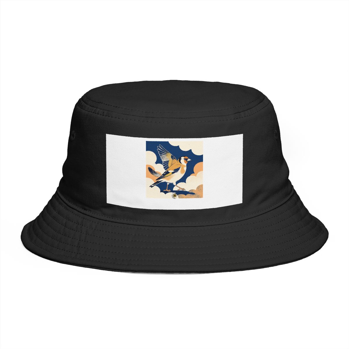 HD Goldfinch crossing the scene with one wing lifted Bucket Hat