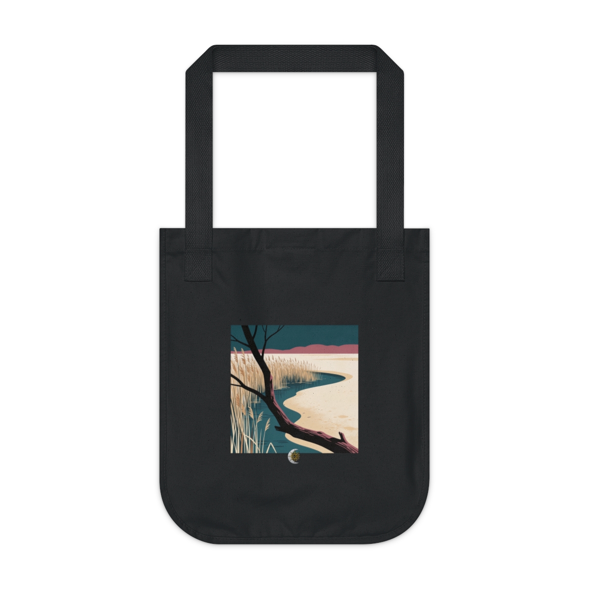 HD Sandy reed inlet framed by one foreground branch Organic Canvas Tote