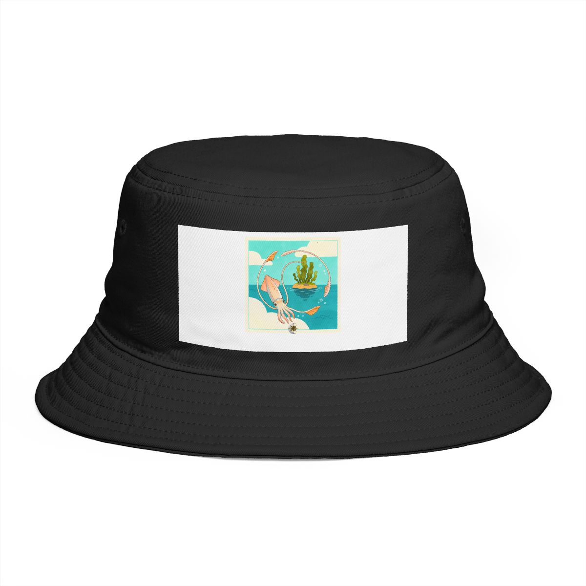 HD Reef squid circling a floating kelp island Bucket Hat