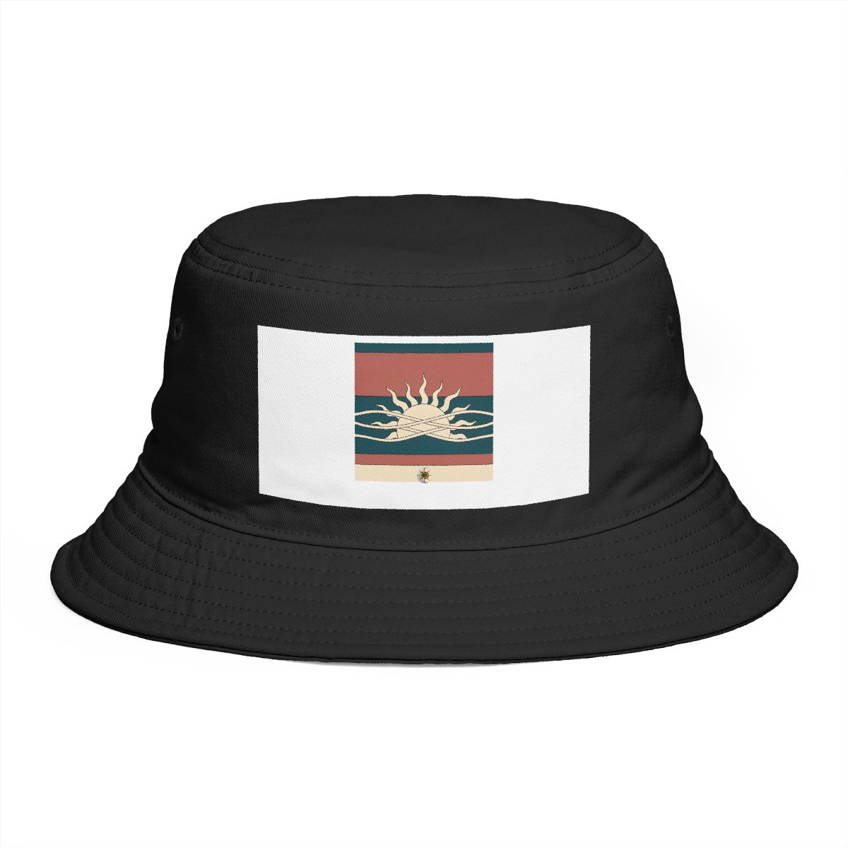 HD Sun with irregular rays crossed by three parallel wave lines Bucket Hat