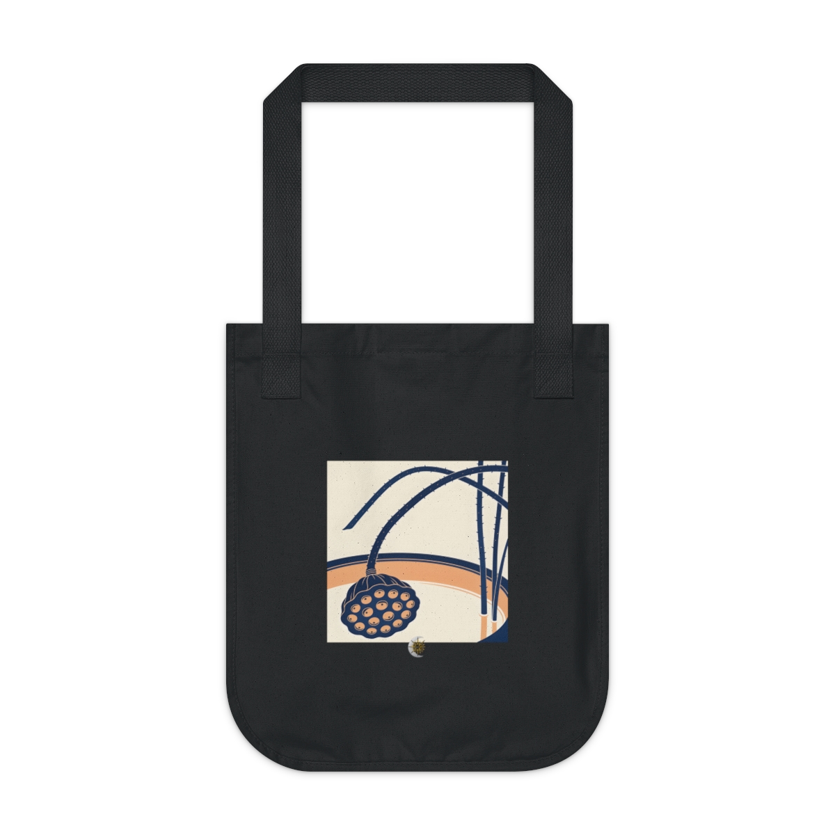 HD Lotus seed head arching across a rounded pool of open space Organic Canvas Tote