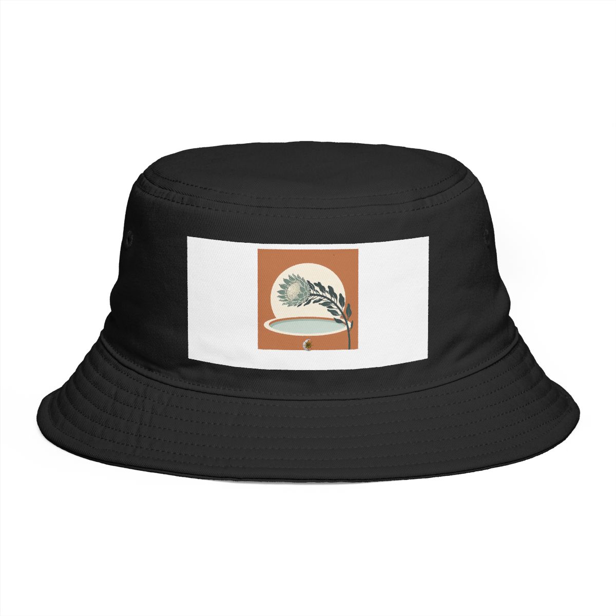 HD Protea flower arching across a rounded pool of open space Bucket Hat