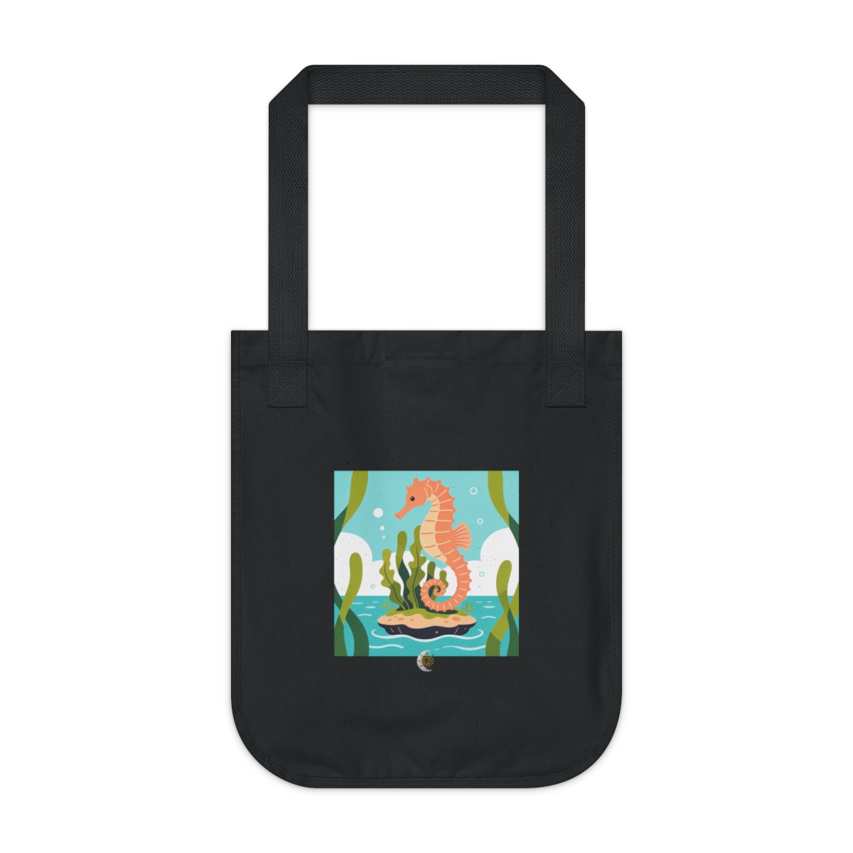 HD Seahorse circling a floating kelp island Organic Canvas Tote