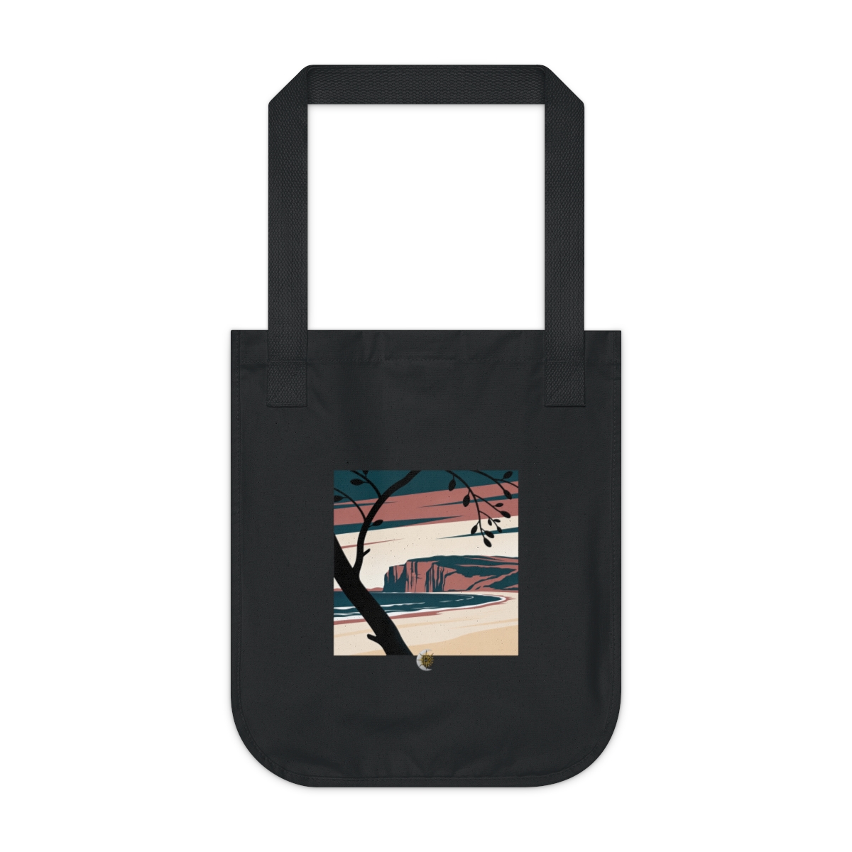 HD Low coastal cliffs framed by one foreground branch Organic Canvas Tote