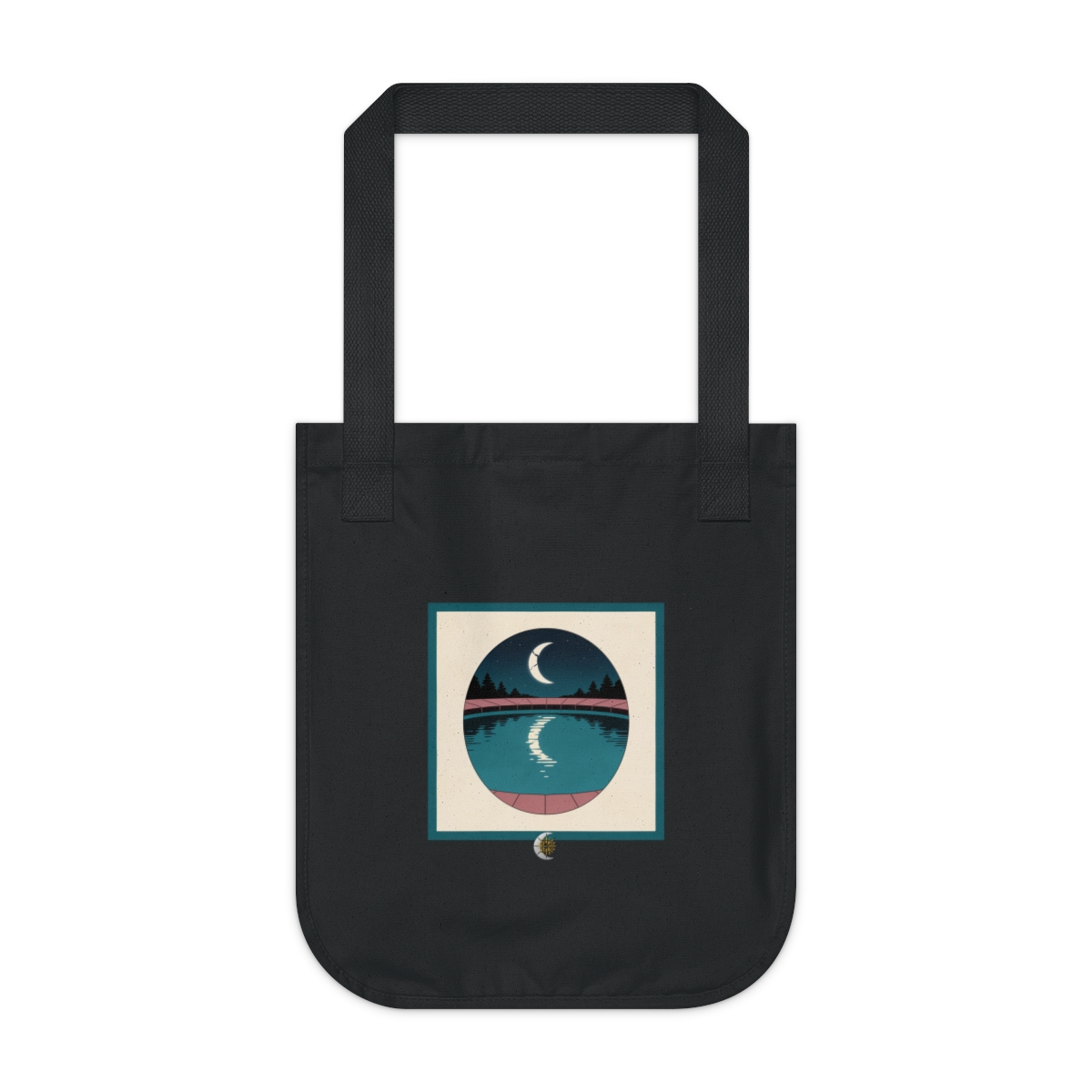 HD Oval pond reflecting a broken arc of moonlight Organic Canvas Tote