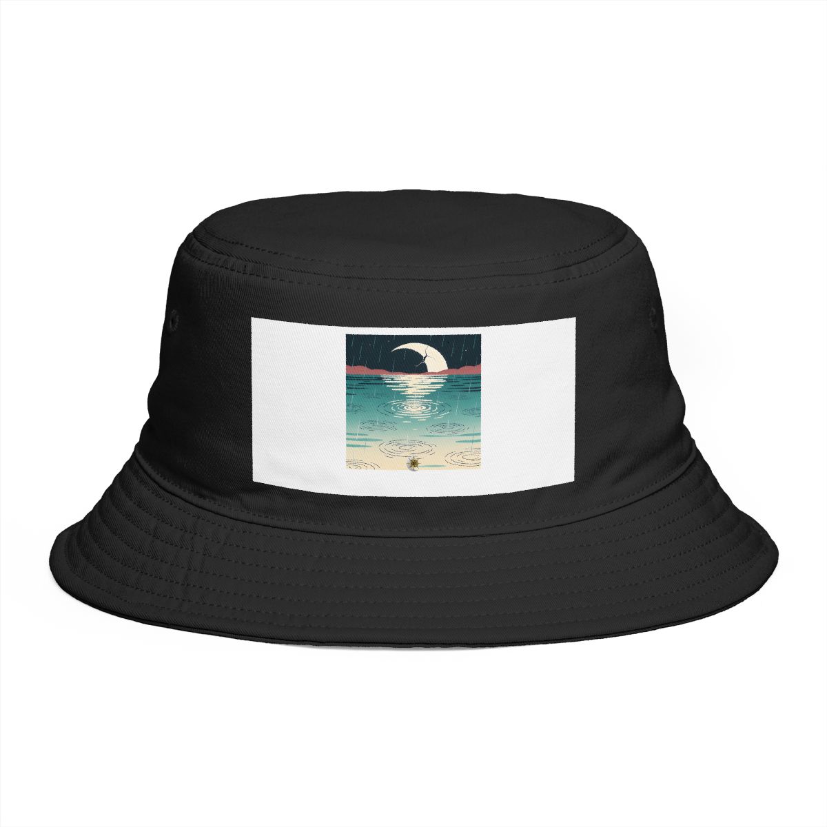 HD Rain rings on water reflecting a broken arc of moonlight Bucket Hat