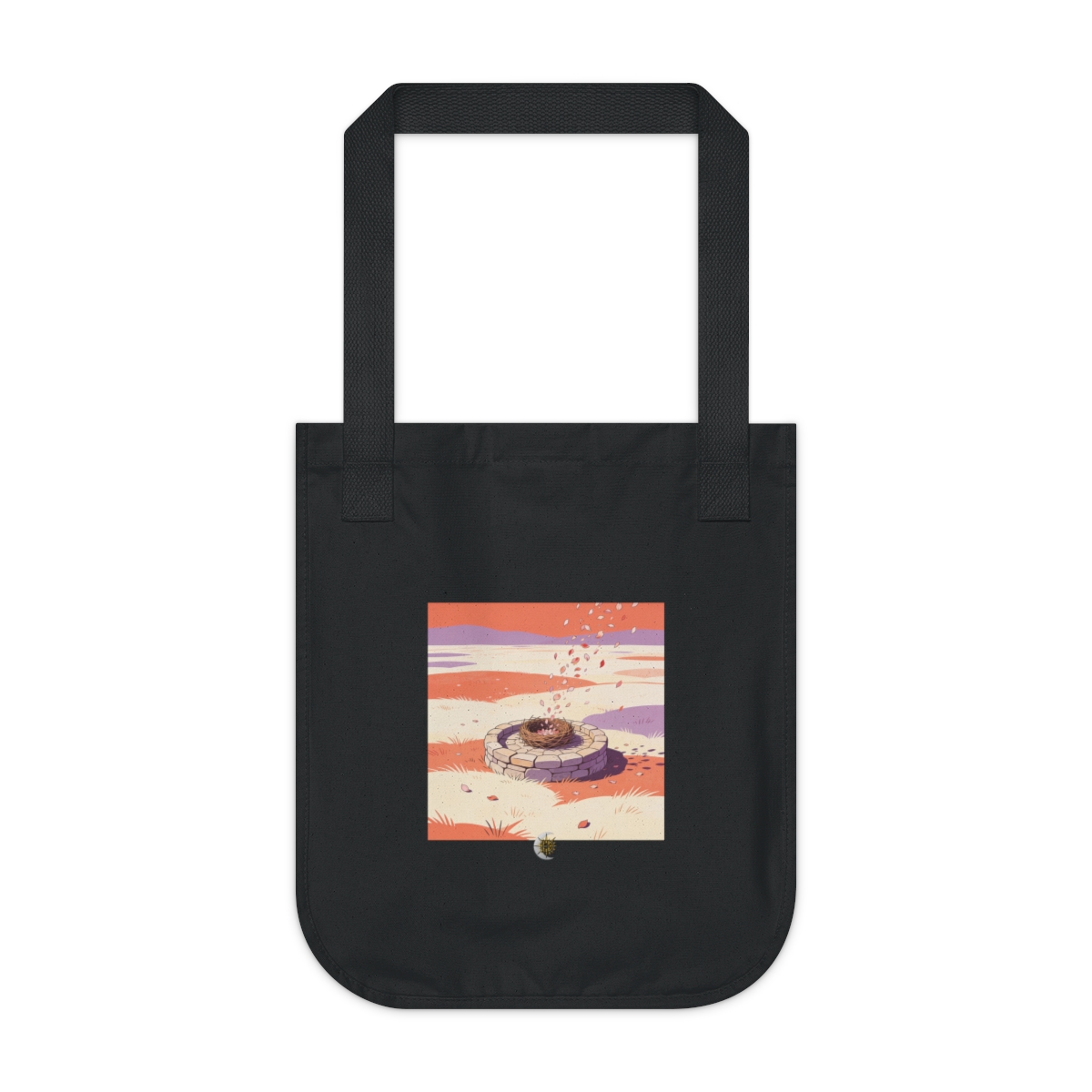HD Nest-shaped stone terrace receiving a shower of falling petals Organic Canvas Tote
