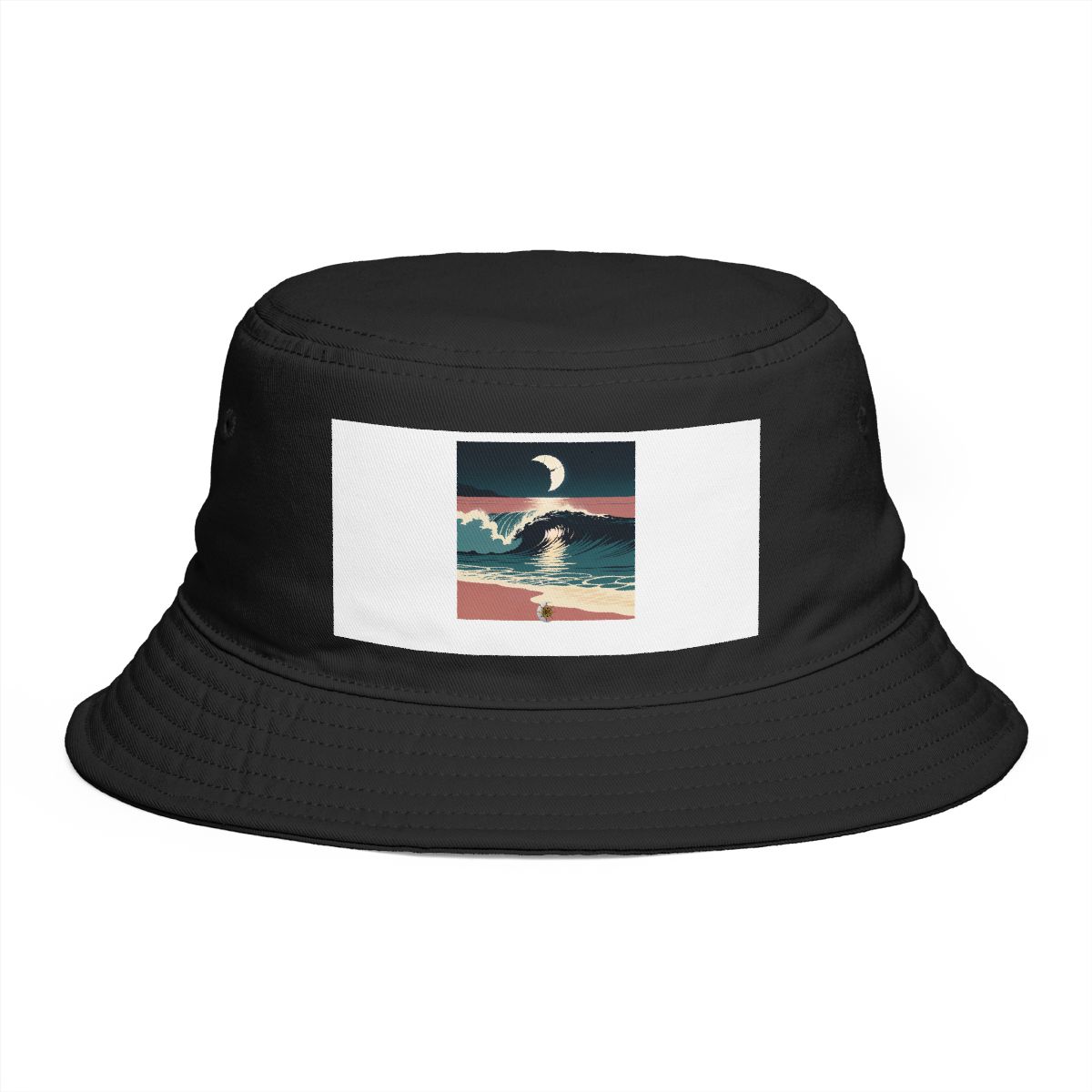 HD Breaking shore wave reflecting a broken arc of moonlight Bucket Hat