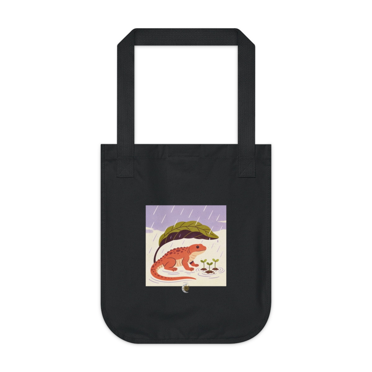 HD Pond creature with a leafy tail sheltering three little sprouts Organic Canvas Tote