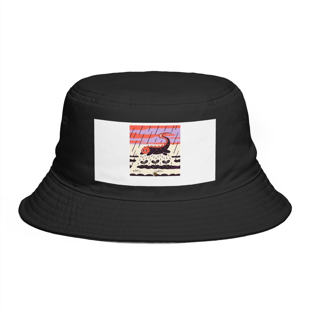 HD Comet creature with a curling tail sheltering three little sprouts Bucket Hat