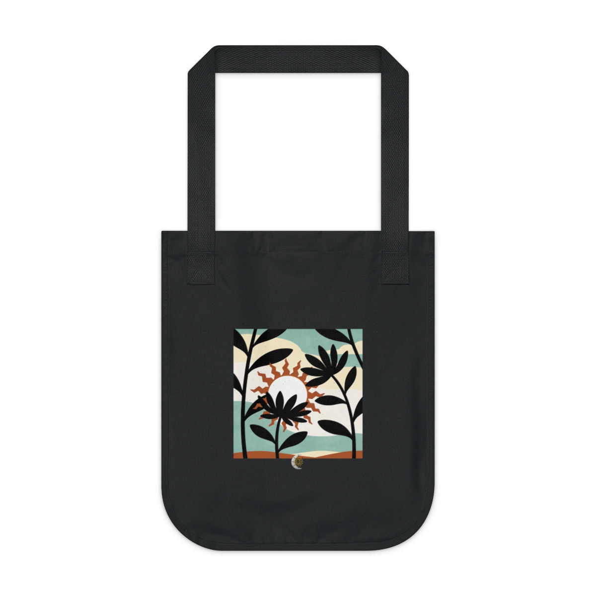 HD Sun with irregular rays interlocking with broad plant silhouettes Organic Canvas Tote