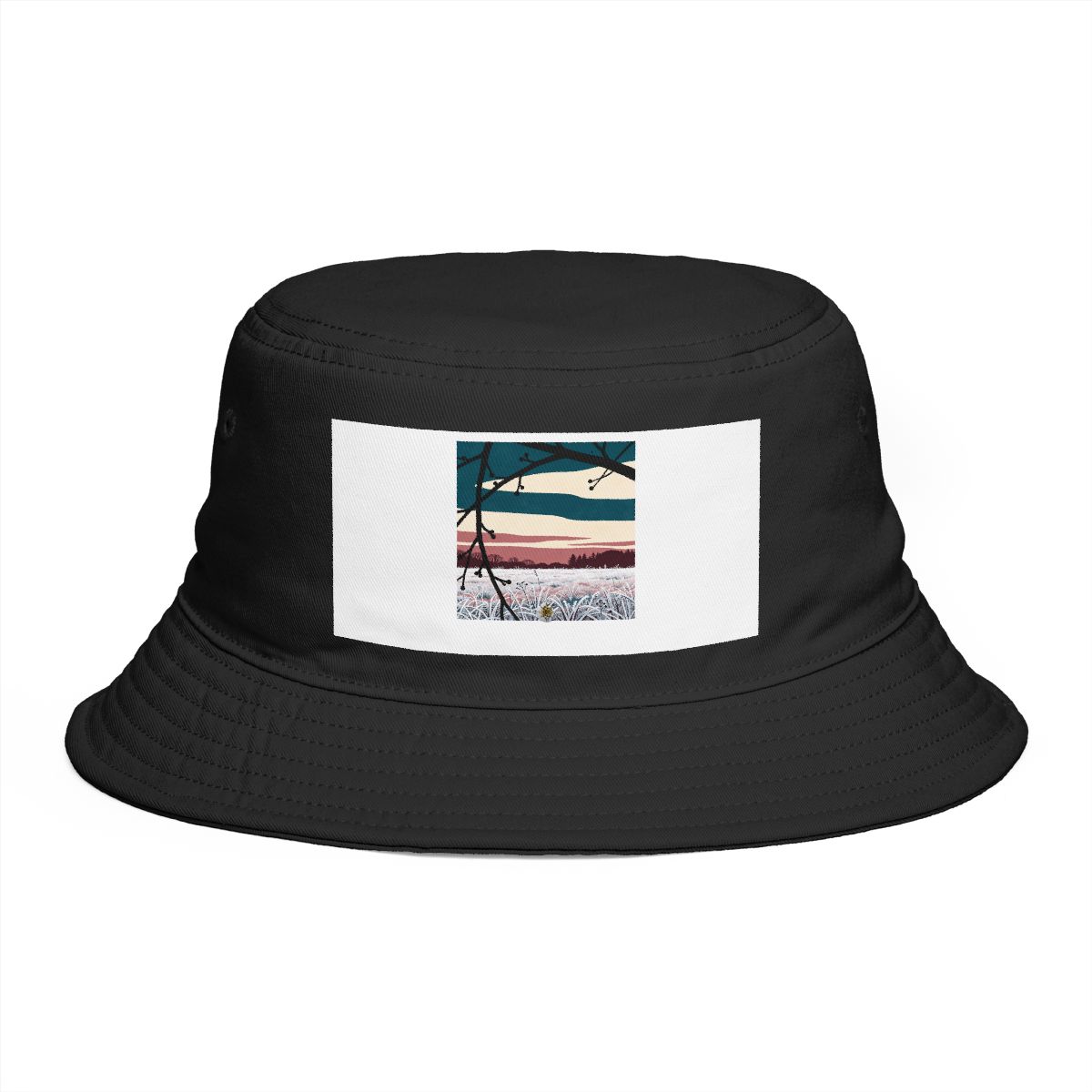 HD Frosty field framed by one foreground branch Bucket Hat