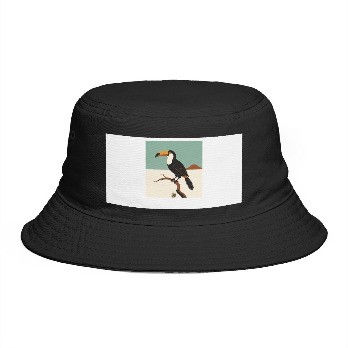 HD Toucan balancing on a curved bare branch Bucket Hat