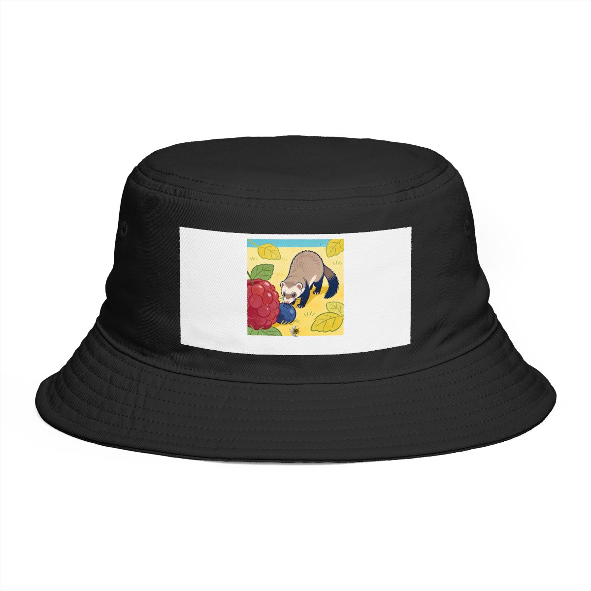 HD Ferret investigating an oversized berry Bucket Hat