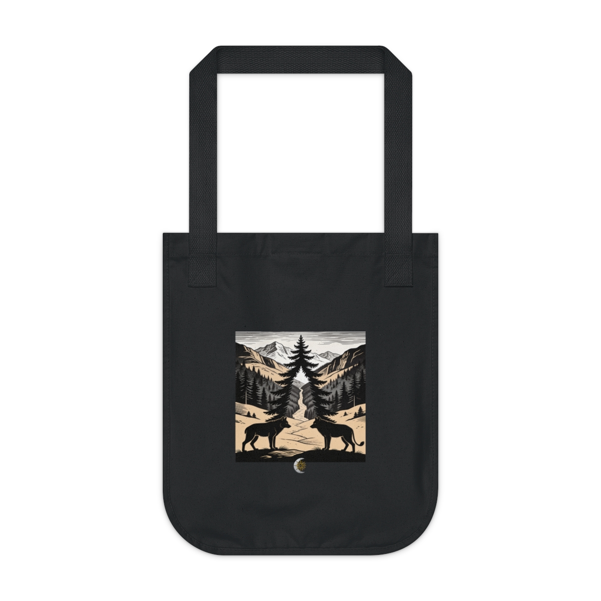 HD Spruce crown framing a narrow distant mountain pass Organic Canvas Tote