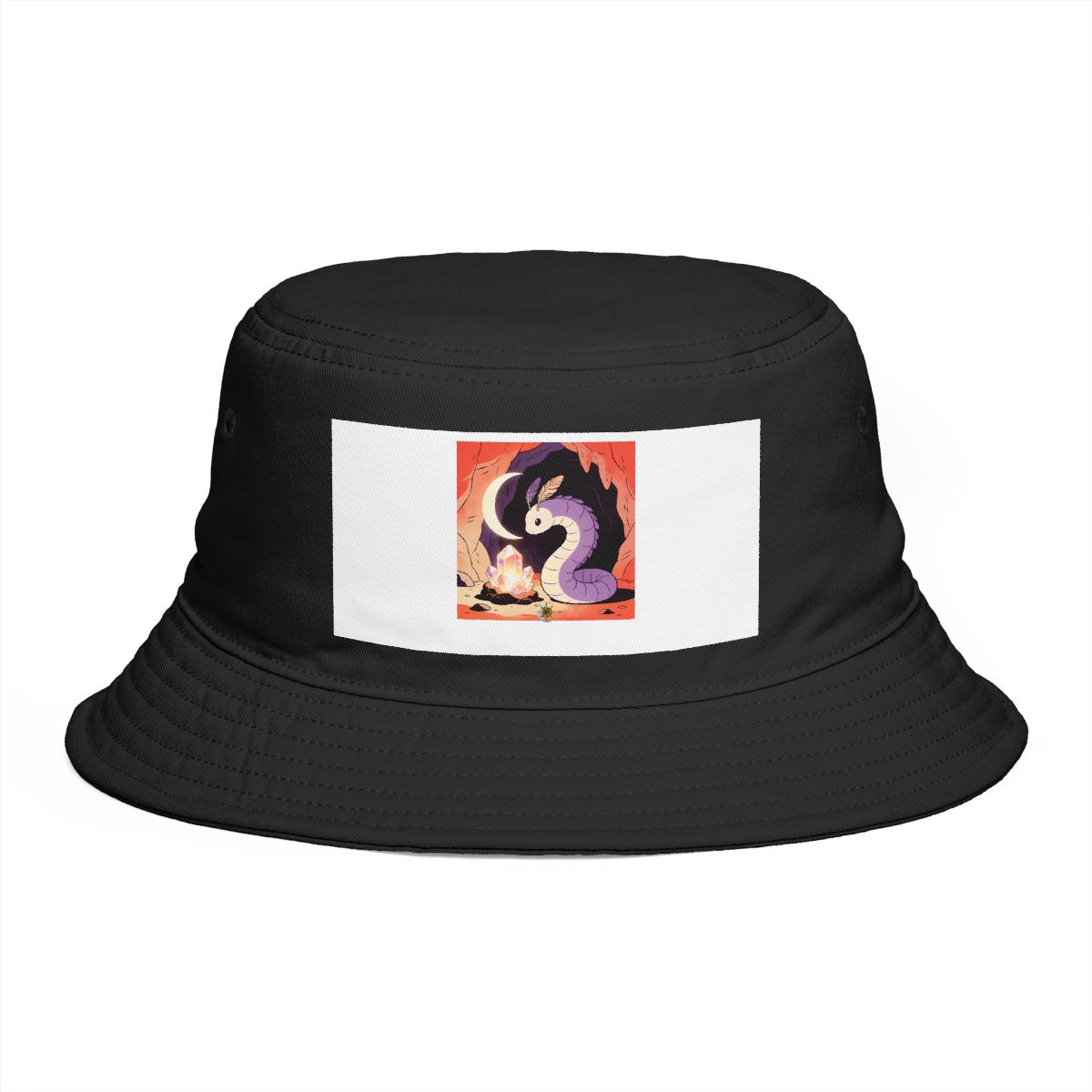 HD Crescent creature with feather antennae curled beside a glowing mineral Bucket Hat