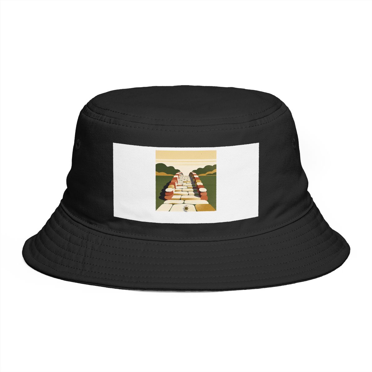 HD Stone footbridge reduced to stacked rounded color planes Bucket Hat