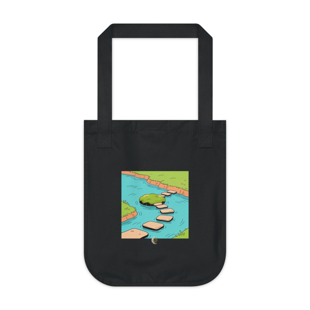 HD Floating moss island connected to a distant bank by stepping stones Organic Canvas Tote