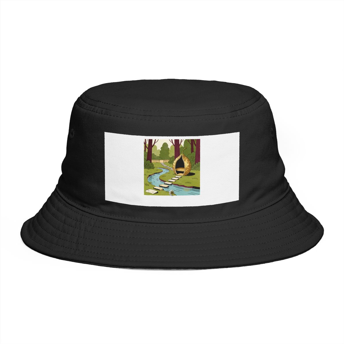 HD Seedpod alcove connected to a distant bank by stepping stones Bucket Hat