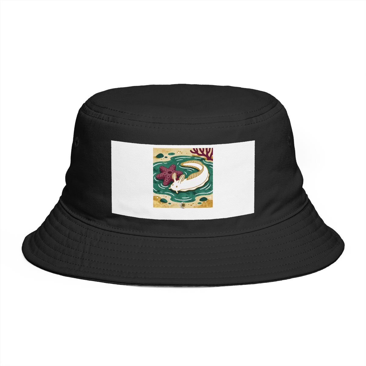 HD Sea slug resting near a star-shaped sea sponge Bucket Hat