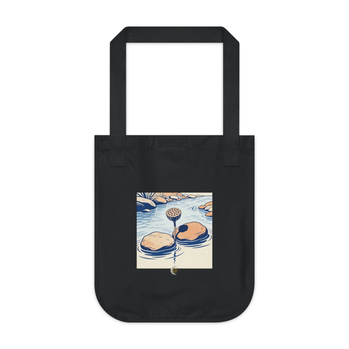 HD Lotus seed head emerging between two broad river stones Organic Canvas Tote