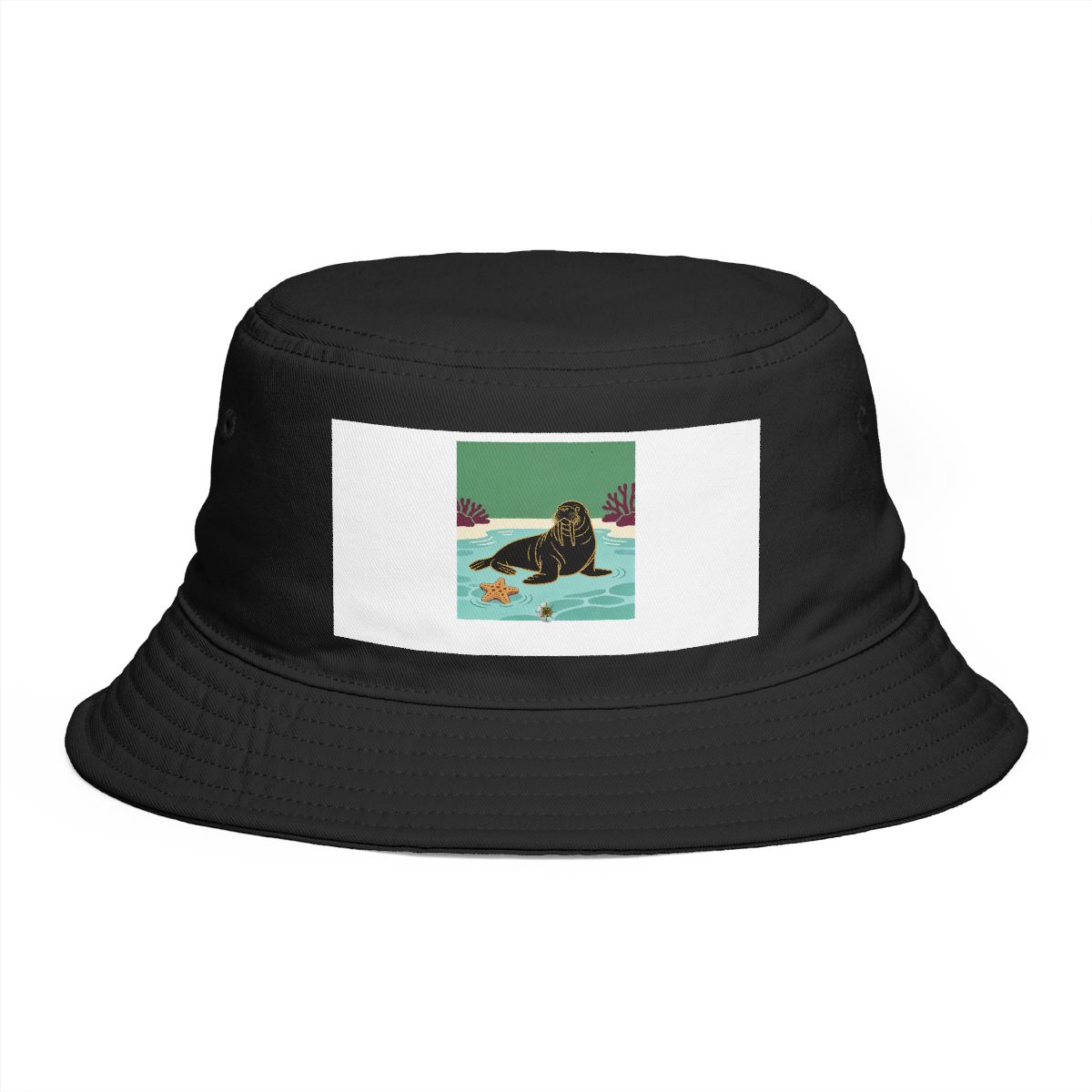 HD Walrus resting near a star-shaped sea sponge Bucket Hat