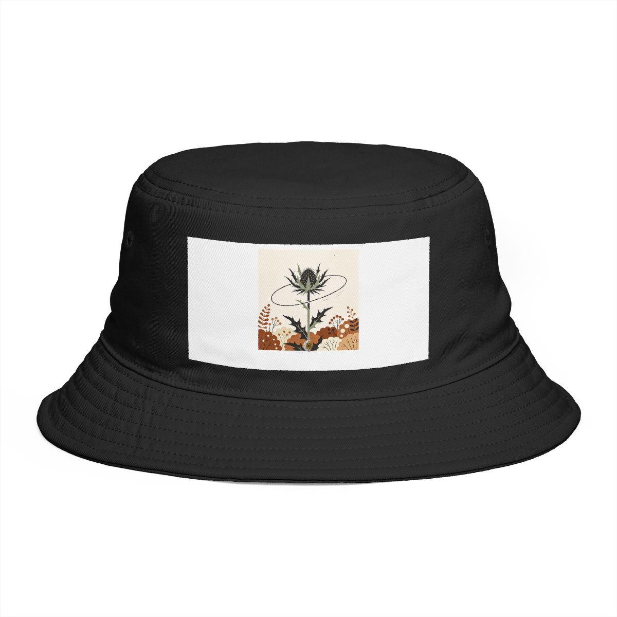 HD Thistle crown interwoven with a single looping wind line Bucket Hat