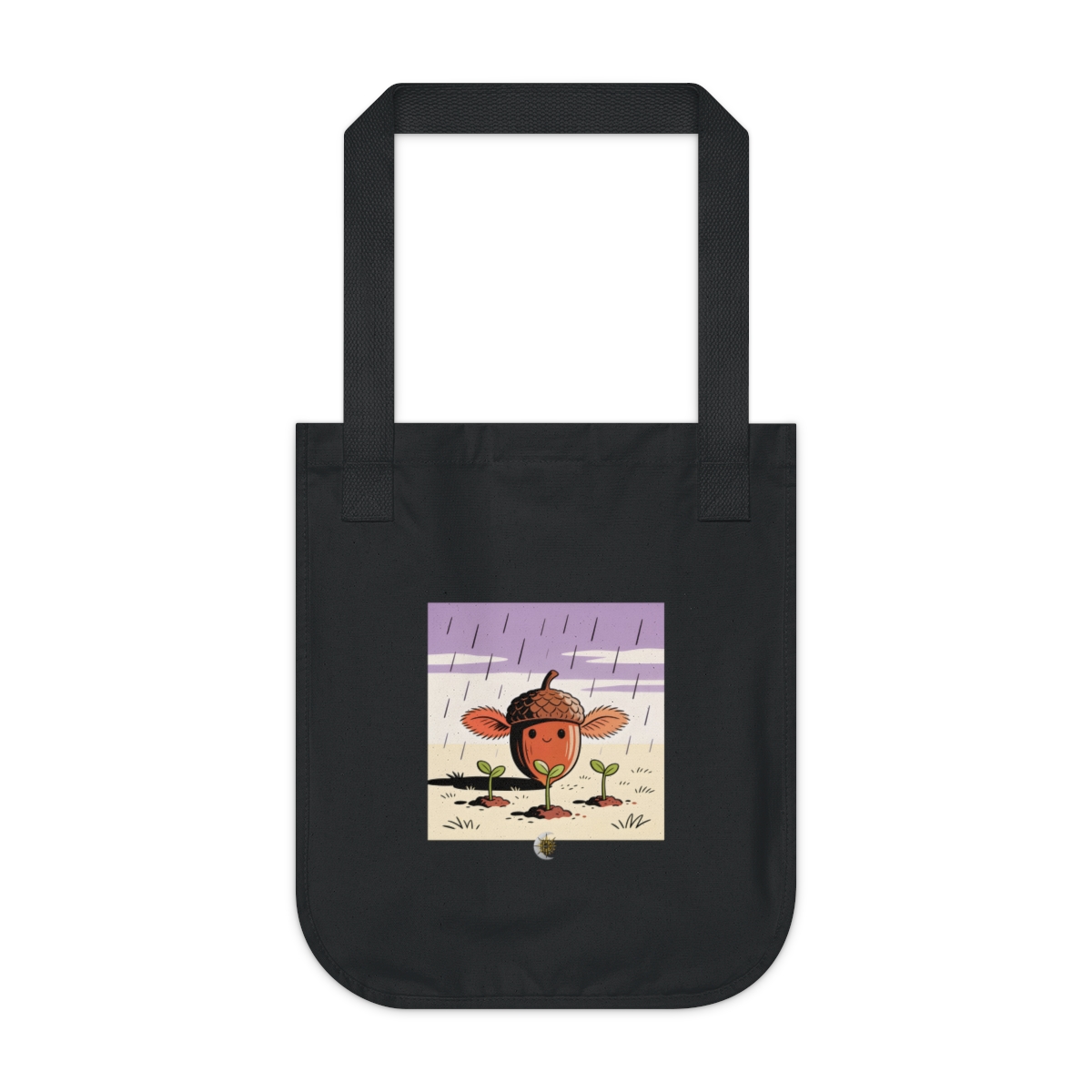 HD Acorn creature with fuzzy fins sheltering three little sprouts Organic Canvas Tote