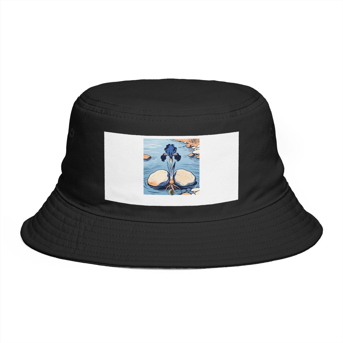 HD Iris rhizome emerging between two broad river stones Bucket Hat