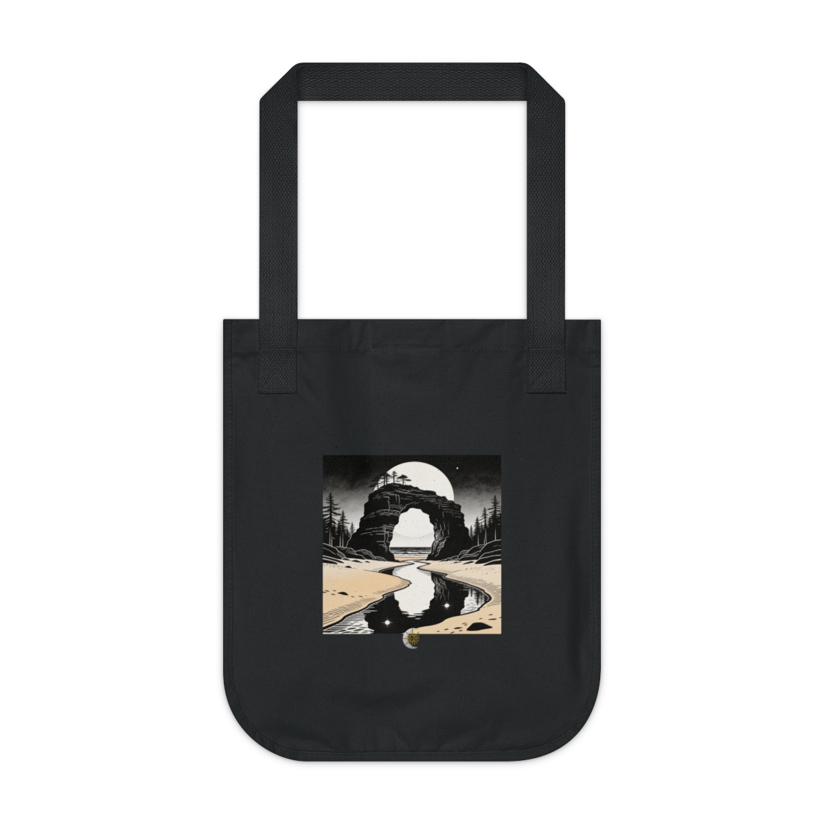 HD Coastal basalt arch reflected in a narrow still pool Organic Canvas Tote