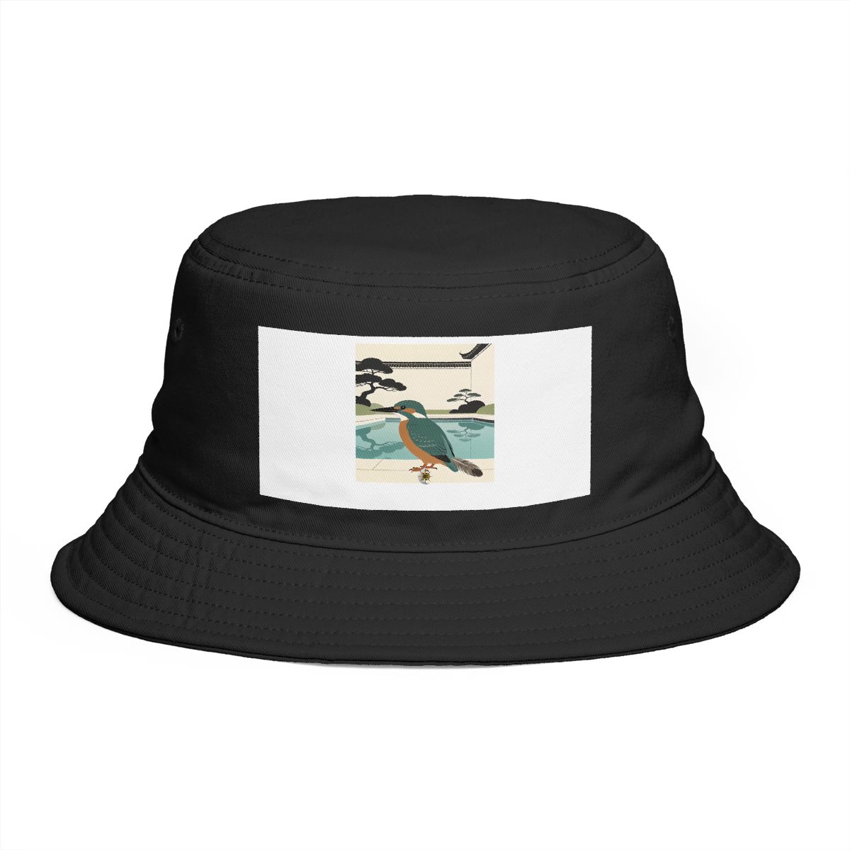HD Kingfisher pausing beside a reflective pool Bucket Hat