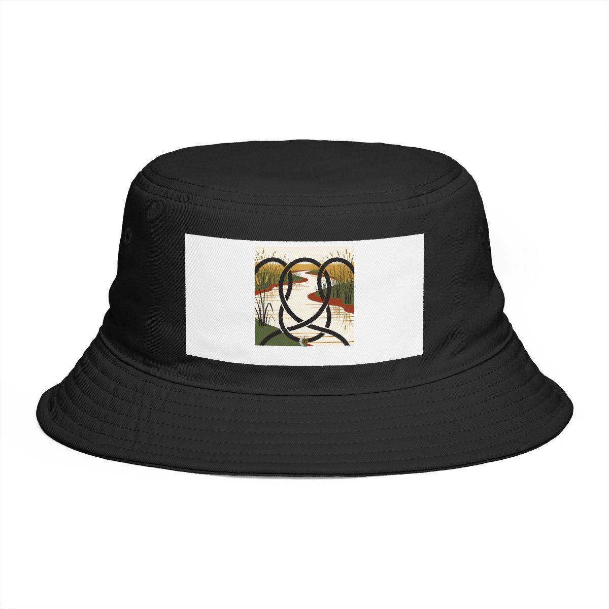 HD Reed-lined creek reduced to elegant interlocking cut-shape curves Bucket Hat