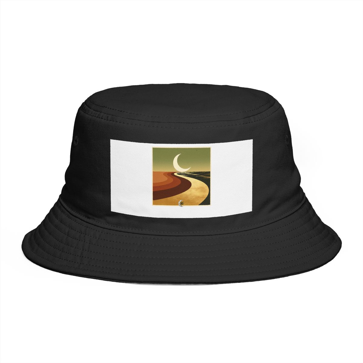 HD Crescent over a curved sea arranged as overlapping flat color shapes Bucket Hat