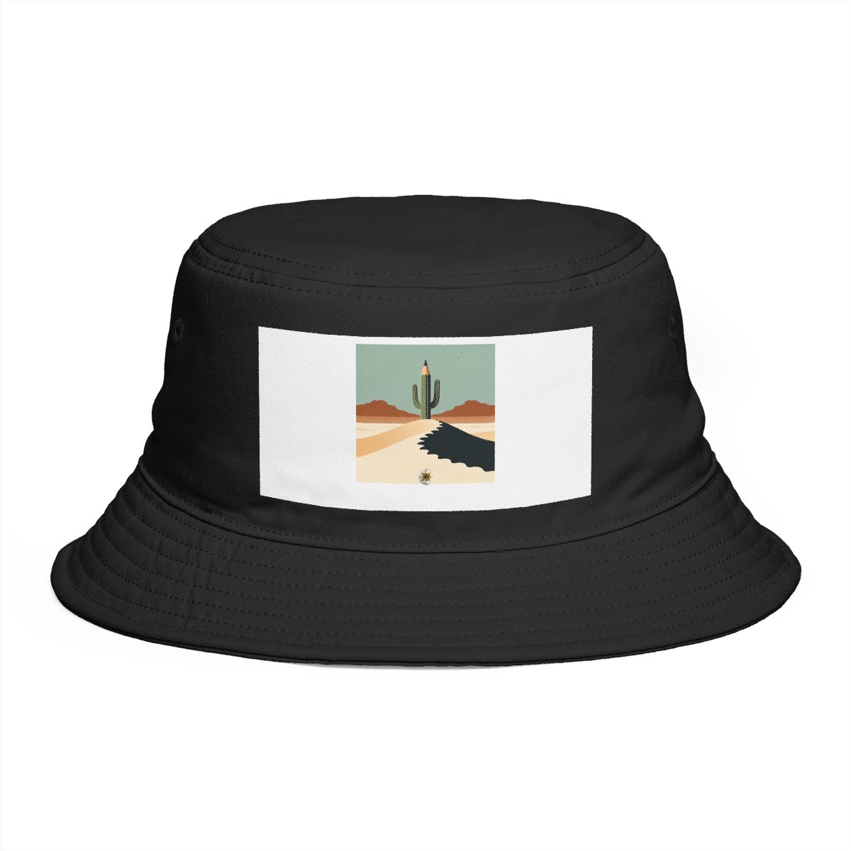 HD Pencil cactus rising behind a scalloped dune Bucket Hat