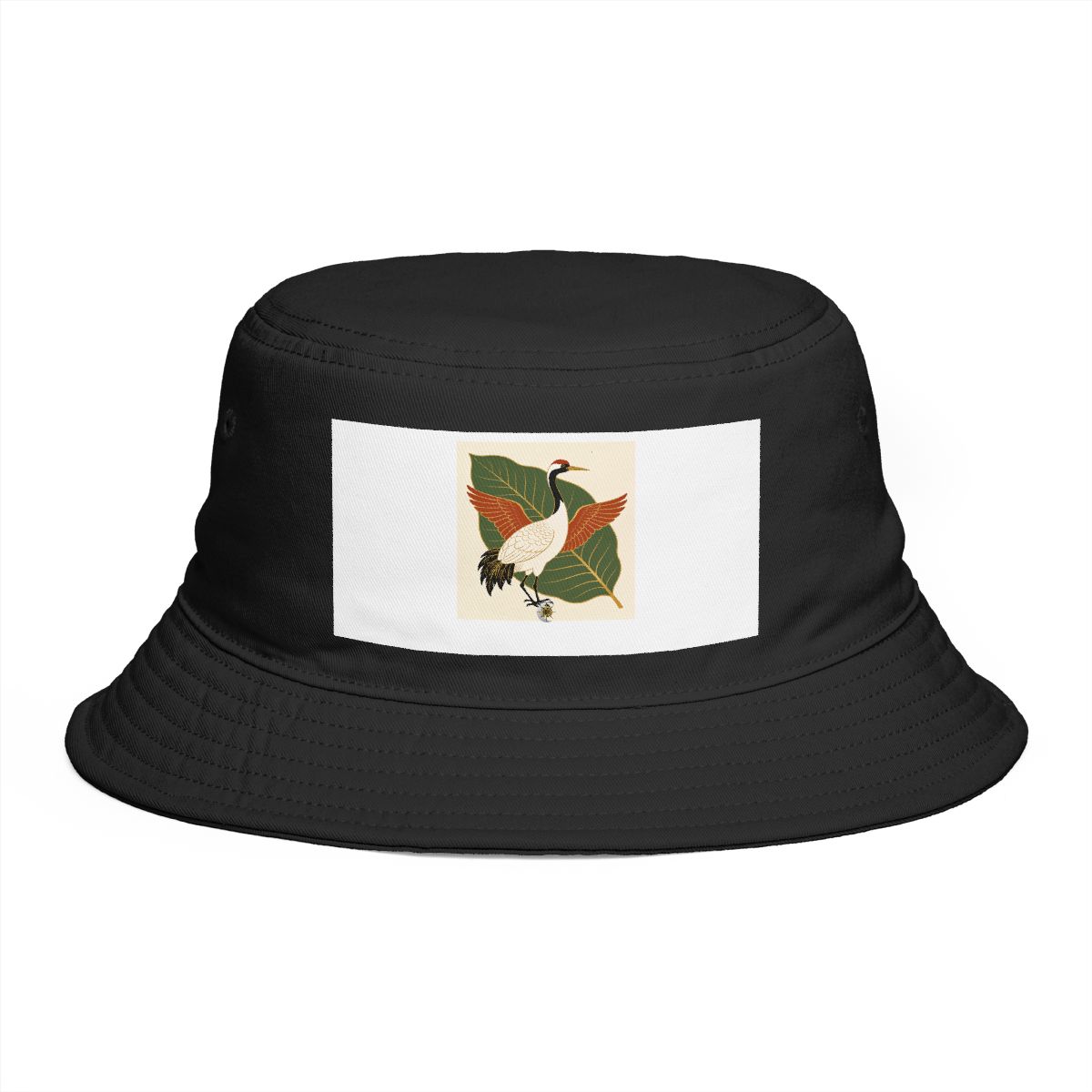 HD Crane framed by one oversized leaf Bucket Hat