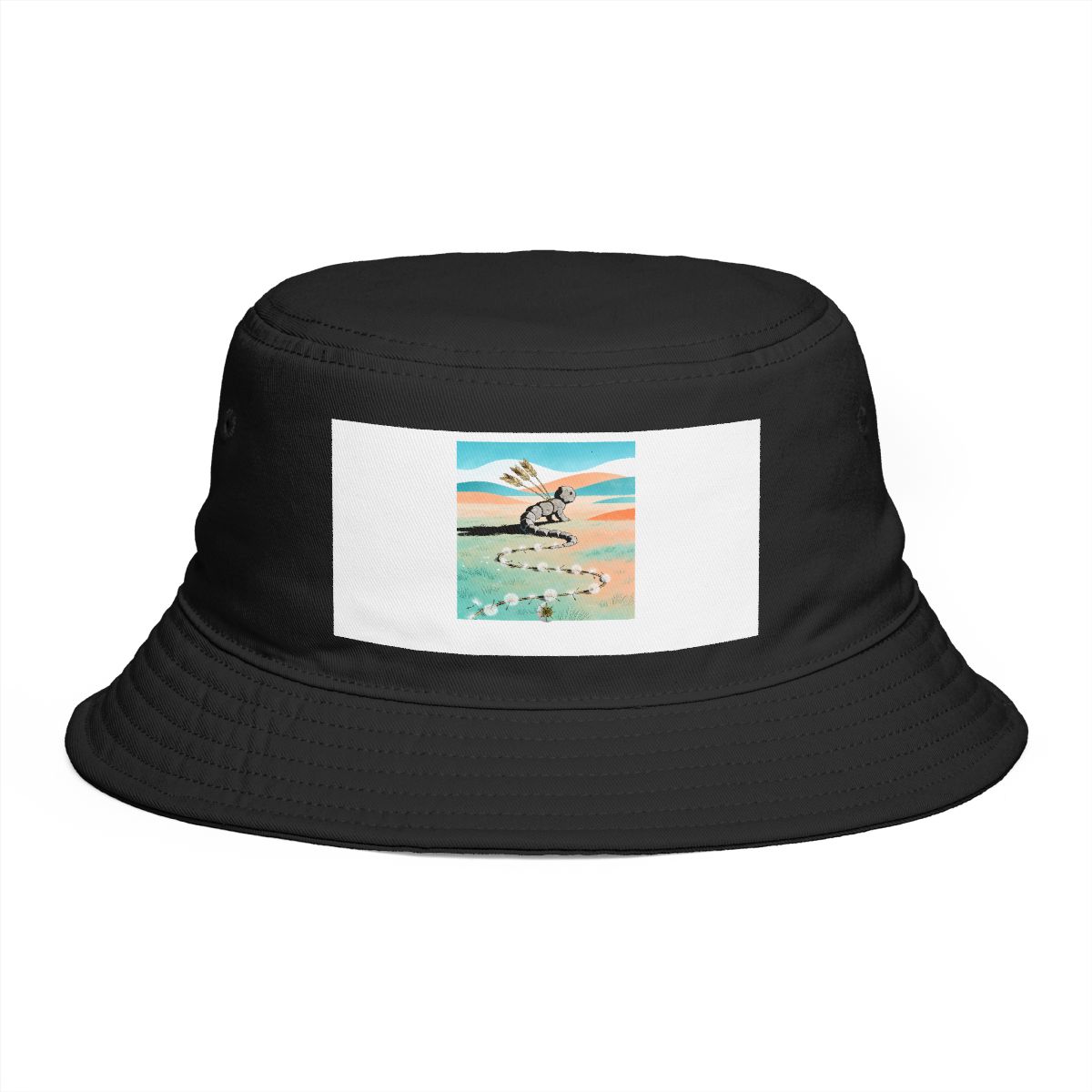 HD Stone creature with reed wings following a looping trail of seed fluff Bucket Hat