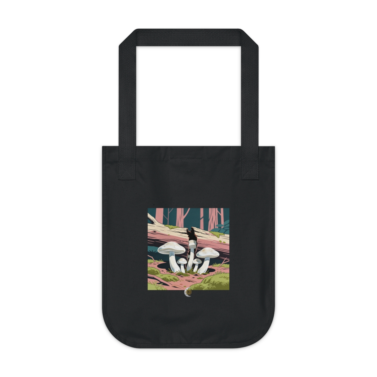 HD Porcelain mushrooms growing through a split fallen branch Organic Canvas Tote