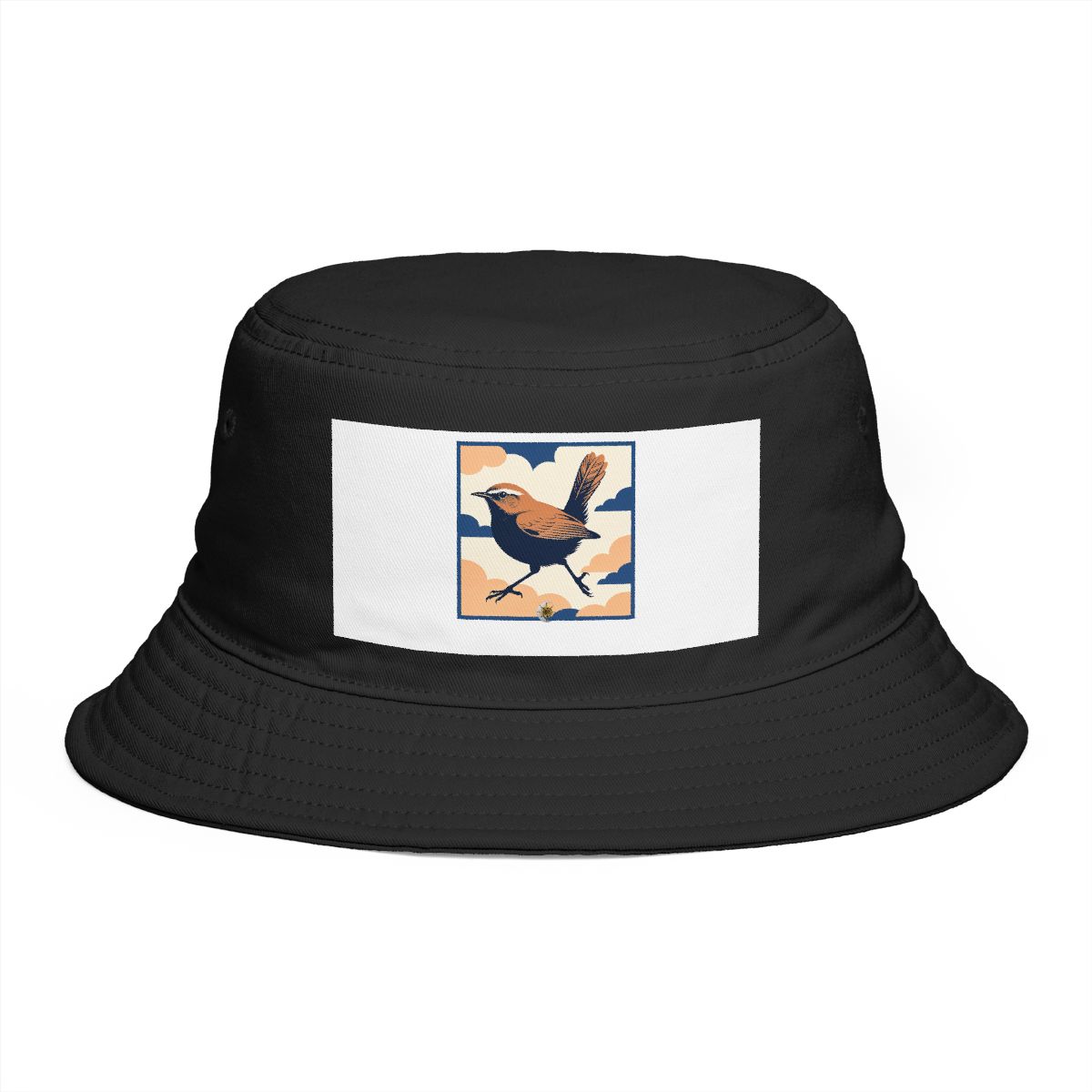 HD Wren crossing the scene with one wing lifted Bucket Hat