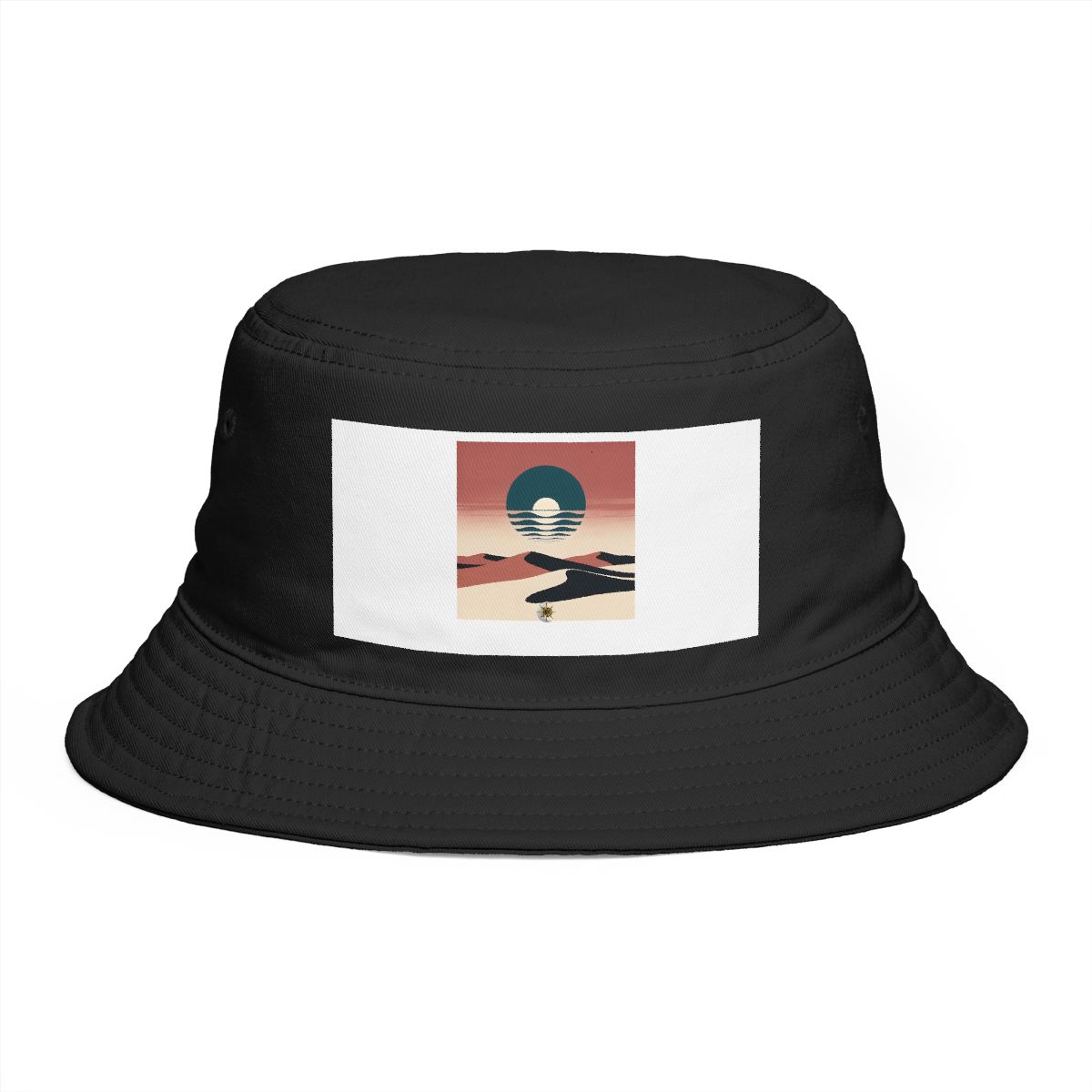 HD Low moon over dunes crossed by three parallel wave lines Bucket Hat