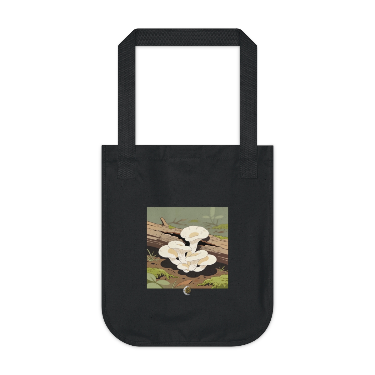 HD Oyster mushrooms growing through a split fallen branch Organic Canvas Tote