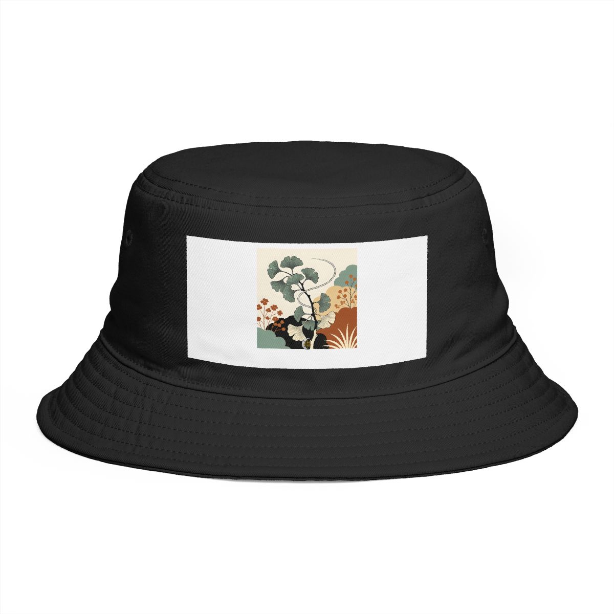 HD Ginkgo branch interwoven with a single looping wind line Bucket Hat