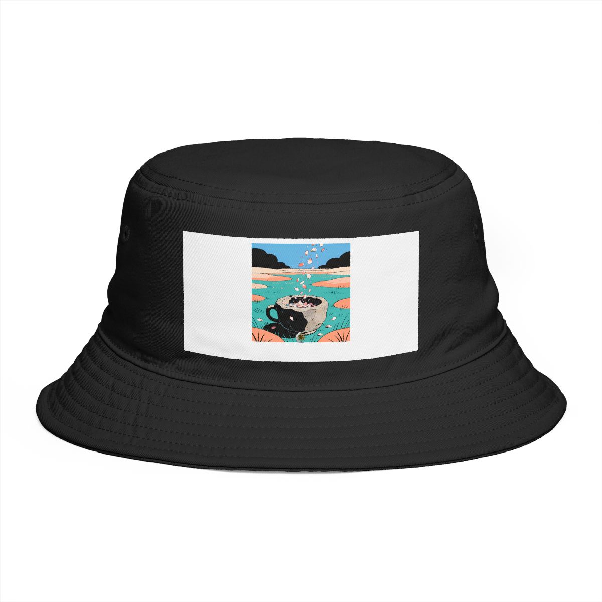 HD Cup-shaped rock basin receiving a shower of falling petals Bucket Hat